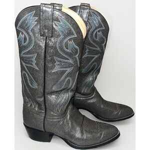 Imperial Boot Co Vintage Cowboy Boots Men's 9D Gray Leather Blue Stitch USA